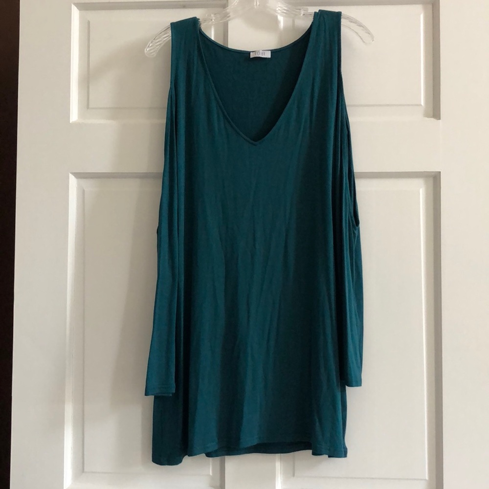 Teal dress with shoulder cutouts